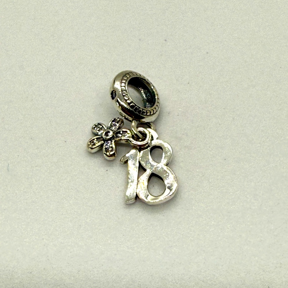 Sterling Silver “18” Dangle Charm with Flower Accent – Brand New
